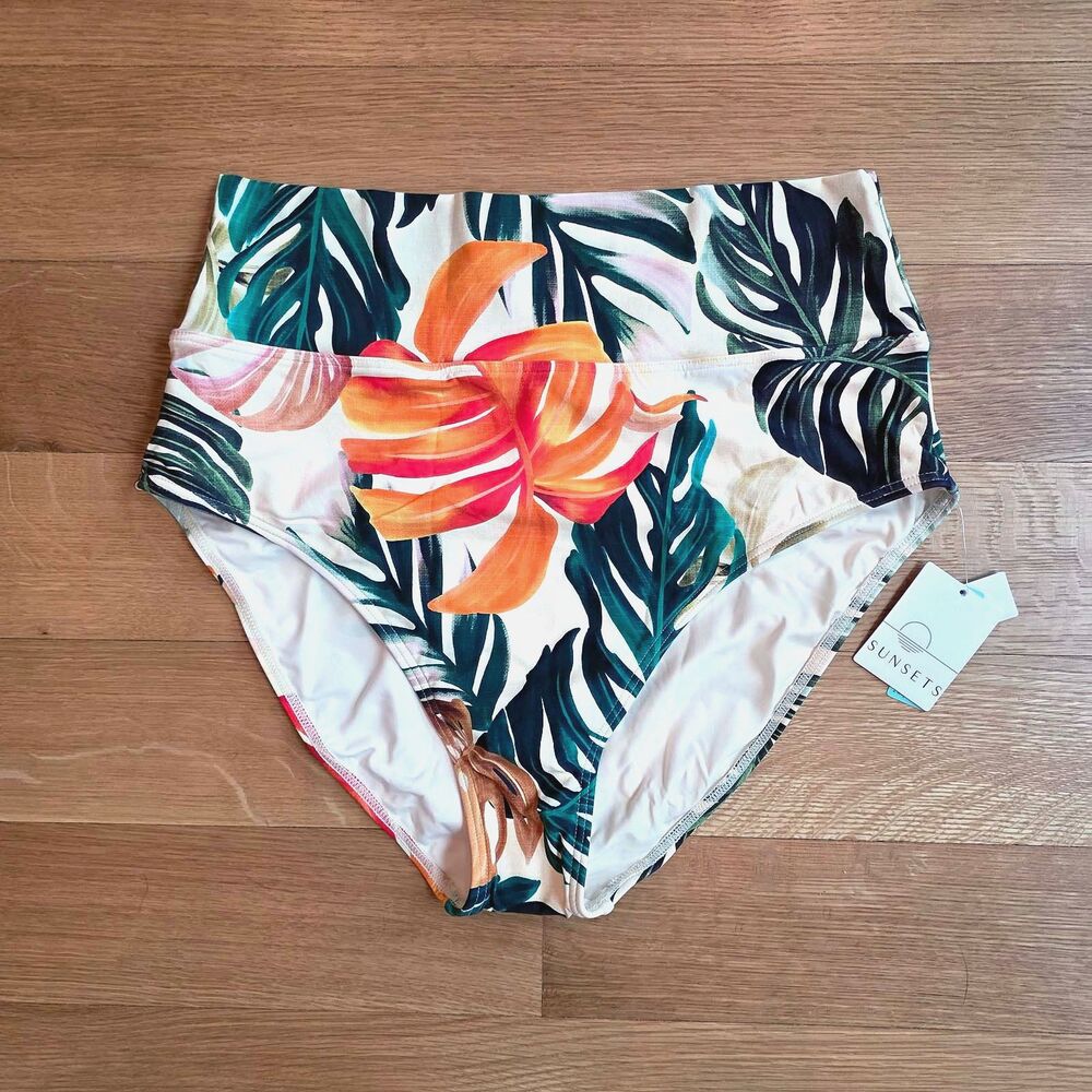 SUNSETS SWIM Hannah High Waist Bikini Bottom 33B Amber Oasis 16 NWT $78